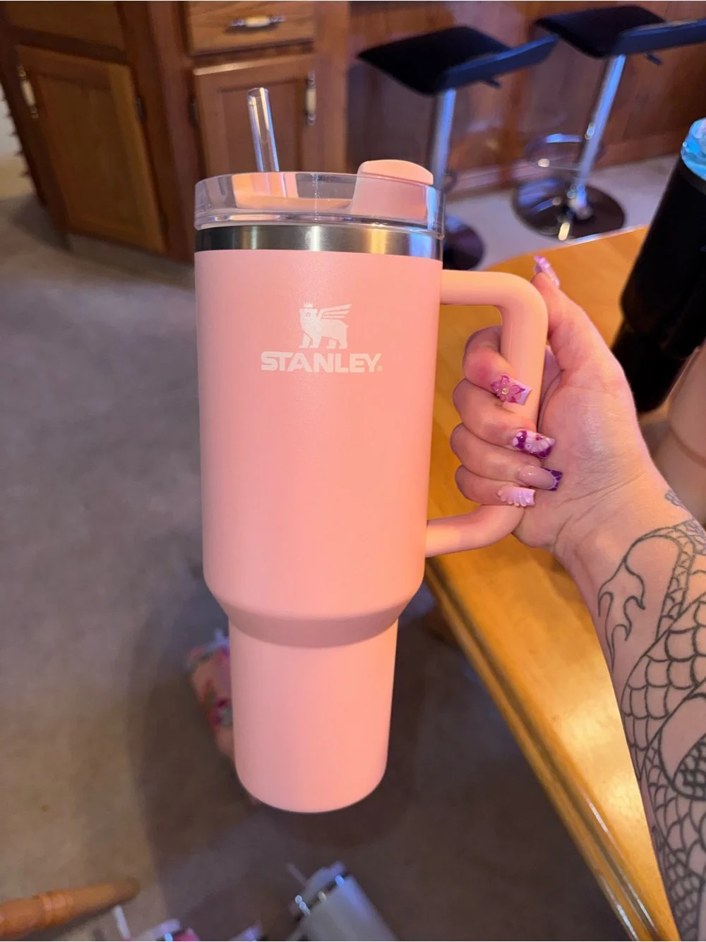 Stanley Coral Insulated Travel Mug with Handle and Clear Lid
